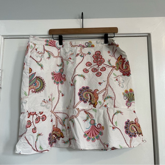 Y2K Tommy Hilfiger white colorful paisley floral mini skirt ruffle plus size 16 - Picture 1 of 7
